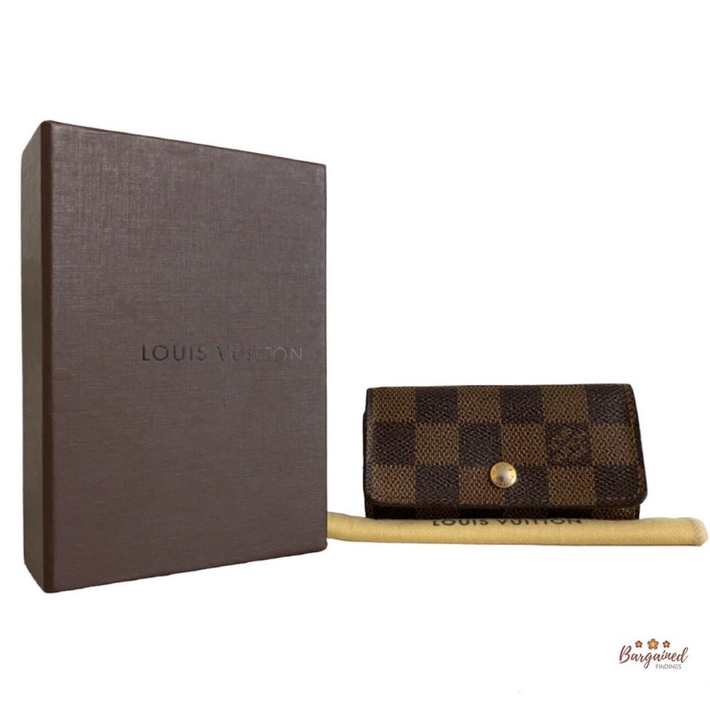 Authentic Louis Vuitton Damier Ebene Coated Canvas Leather 4 Key Holder